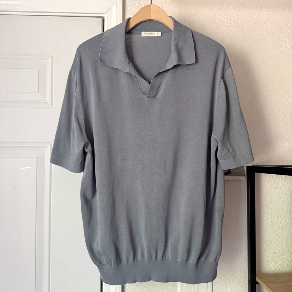 SUITSUPPLY men’s grey cotton silk short sleeve polo shirt‎